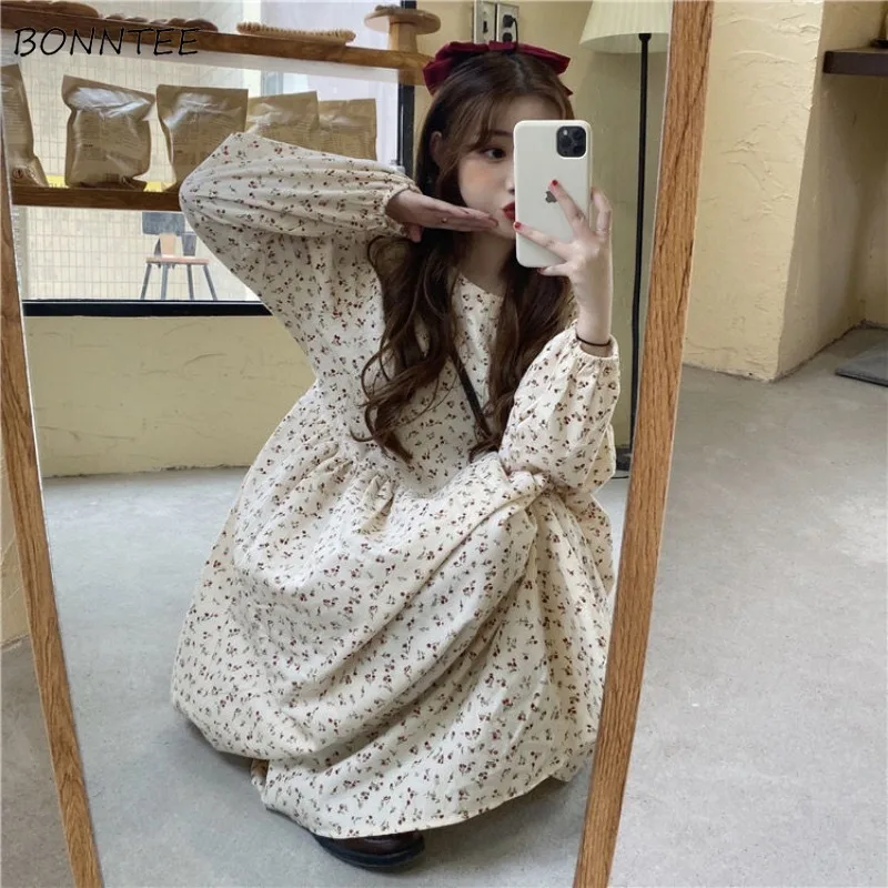 

Повседневные платья с цветочным принтом, женские нежные стильные универсальные милые повседневные платья с длинным рукавом для девушек, весенние популярные женские платья в стиле Харадзюку