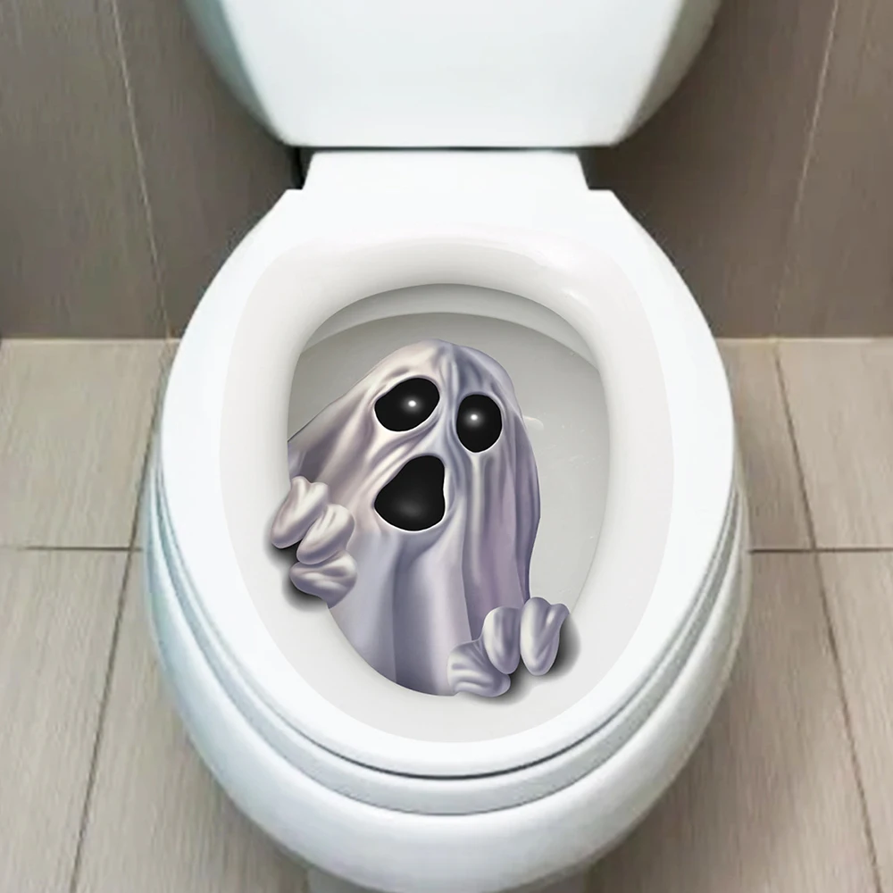 Halloween Ghost Drill Out Of Toilet Stickers Painted Toilet Decoration Waterproof Lid Stickers F08