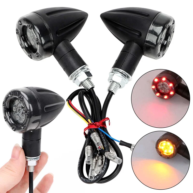 

4Pcs Universal LED Bullet Taillight Motorcycle 12V, 3000k, Brake Running Turn Signal; Perfect for Bobber Racers Warning Lamps