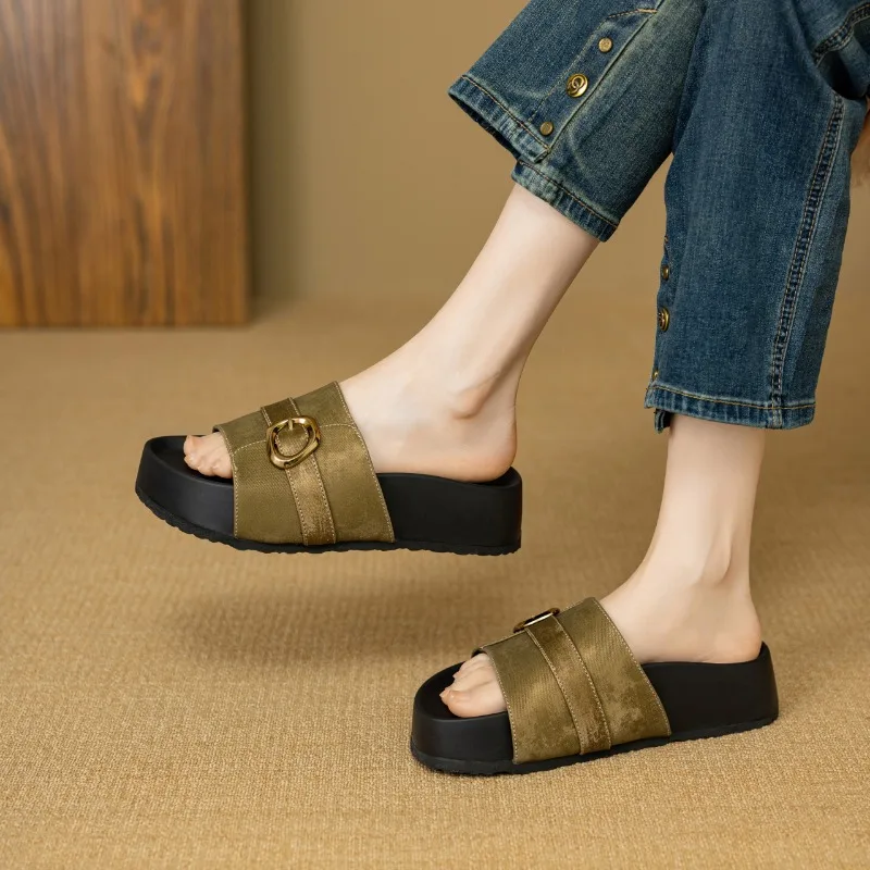 Fashion Slippers Women's Luxury Summer Platform New Retro Elegant Breathable Outdoor Thick Soled Walking Shoes 35-40