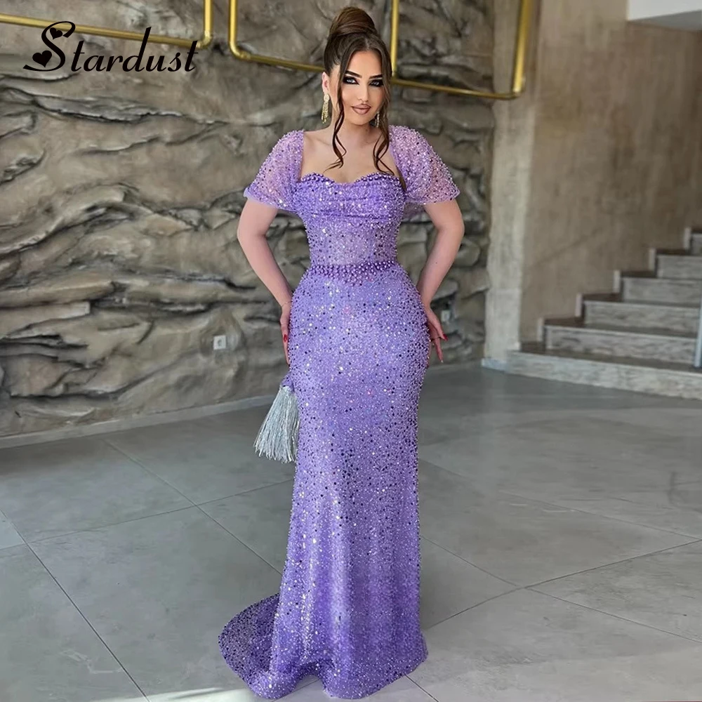 Stardust Attractive Mermaid Celebrity Dresses Beading Pleat Tulle Saudi Arabric Prom Gown Vestidos De Festa Plus Customized 1