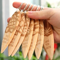 Set of 7 Wooden Surfboard Keychain Pendants - Fun Beach Party Favors and Accessories - 13 cm (F483)