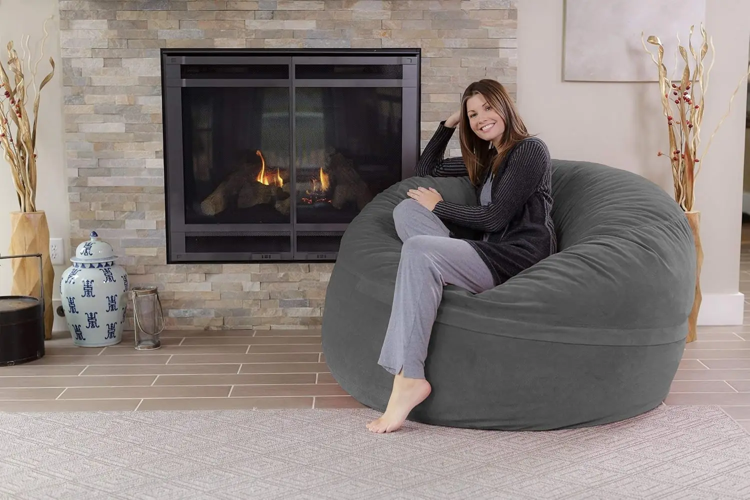 Bean Bag Chair: Giant 5' Memory Foam Furniture Bean Bag-Big Sofa with Soft Micro Fiber Cover-Grey Pebble