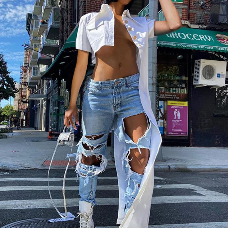 

Fashion Sexy Asymmetric Lapel Button Up Short Sleeve Chic Tops Summer White Shirt Y2k Aesthetic Tees White T-shirt Streetwear