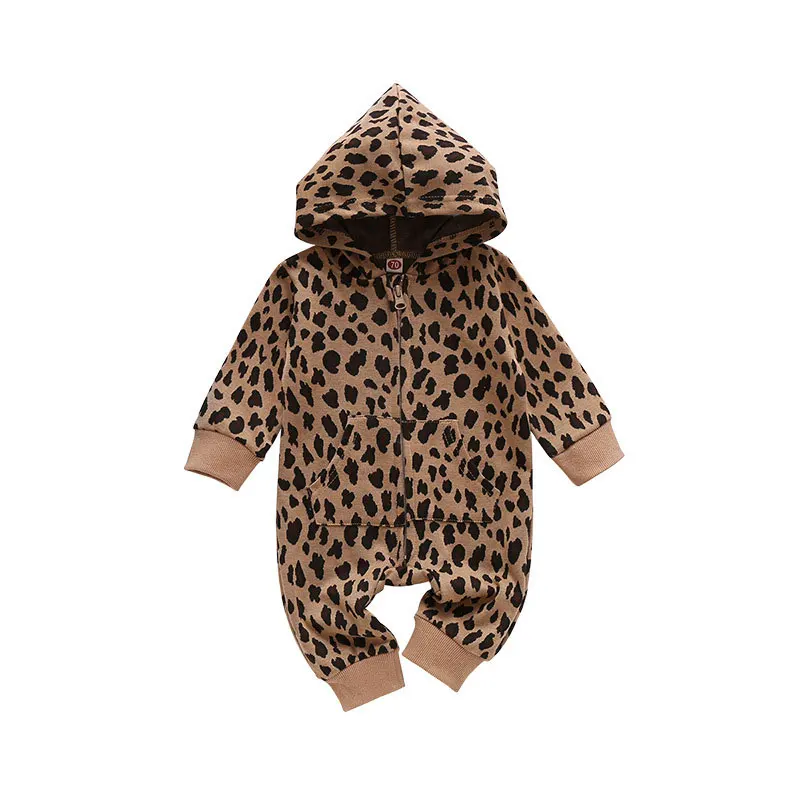 Leopard Print Baby Clothes Girl Romper Spring Autumn Baby Boy Clothes Cotton Long Sleeve Hooded Infant Rompers 9-24 Months Cute Infant Baby Girls Romper Baby Rompers