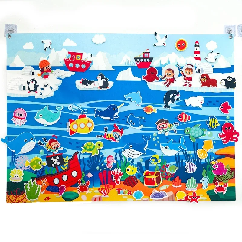 Animali da fattoria Set da tavolo in feltro Storytelling Kit da gioco interattivo per l'apprendimento precoce Appeso a parete Puzzle Giocattoli regalos de bambini - immagine 5