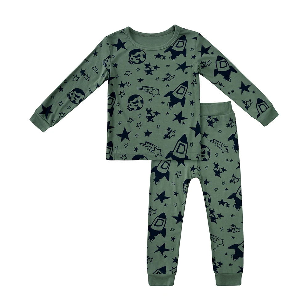2026 Baby Kinder Pyjamas Anzug Kleinkind Bambus Faser Kleidung Sets Pyjamas Sets Langarm Voller Druck Nachtwäsche Kinder Outfits – Detail 4