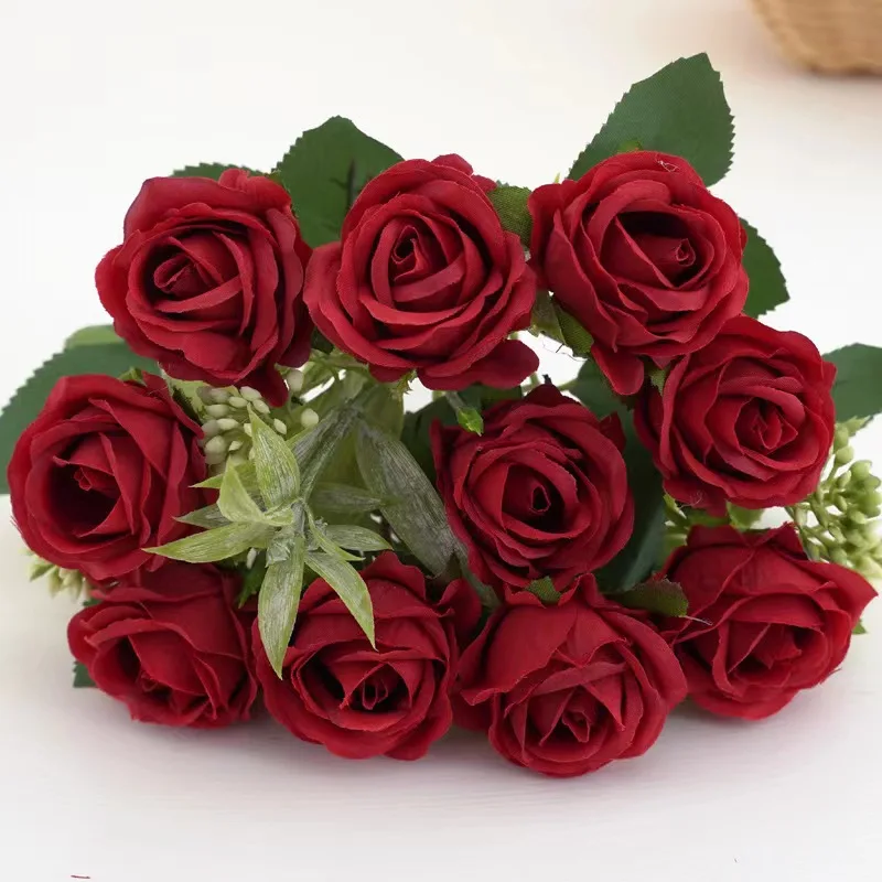 Artificial Plants Artificial Flowers Artificial Rose Artificial Flower Bouquet Artificial Flower 10 Heads Rose Bouquet Artificial Western Rose Wedding Decoration 6 Colors Peonies Fake