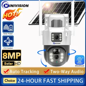 8MP Solar Security PTZ Audio Camera 4K NightVision Dual-Lens Outdoor WiFi Solar Battery Camera PIR Human Detection Auto Tracking