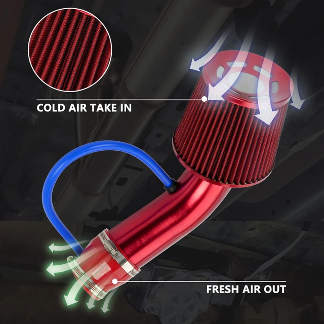 thumbnail image 2 of Universal Cold Air Intake Pipe Kit, 3 Inch 76mm Car Universal Aluminum Air Intake Induction Pipe Filter Hose Tube Kit(red), Air Intake - Canada 2 of 11