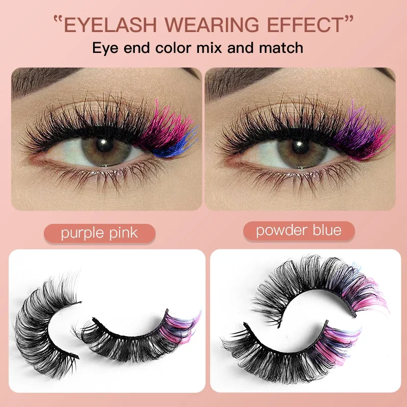 Description Picture 3 of item7 Pairs Colorful False Eyelashes D Curl Natural Fluffy Colored Makeup Faux Eyelash Lashes extensions Russian Volumes