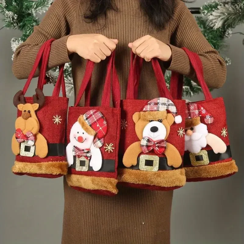 1-10PCS Christmas Gift Bag Linen Cloth New Year Children Candy Handbag Christmas Eve Apple Storage Xmas Santa Claus