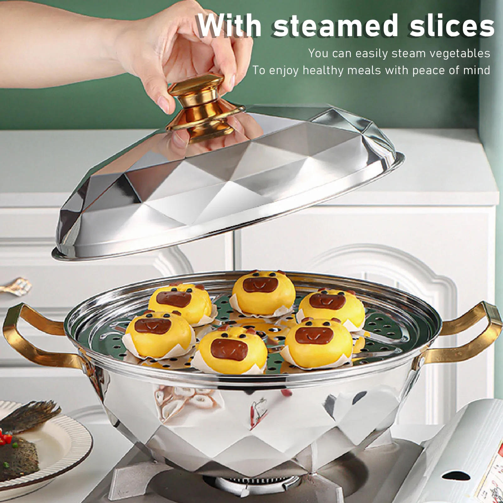 28x20cm Steam Pot, Multipurpose Stainless Steel Steam Pot with Steaming Plate Double Layer for Induction Cooker Kitchen Gadgets