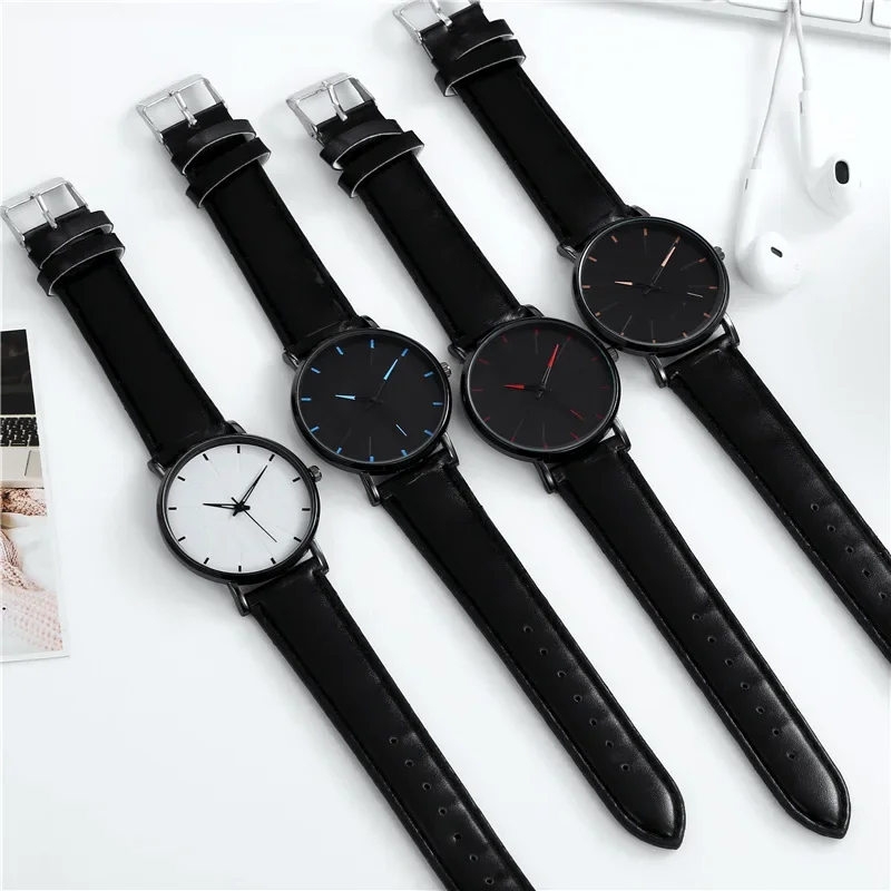 Men's Thin Strap Quartz Watch Leather Strap Minimalist Multicolor Watch Luxury Stainless Steel Dial Wristwatches reloj hombre 2