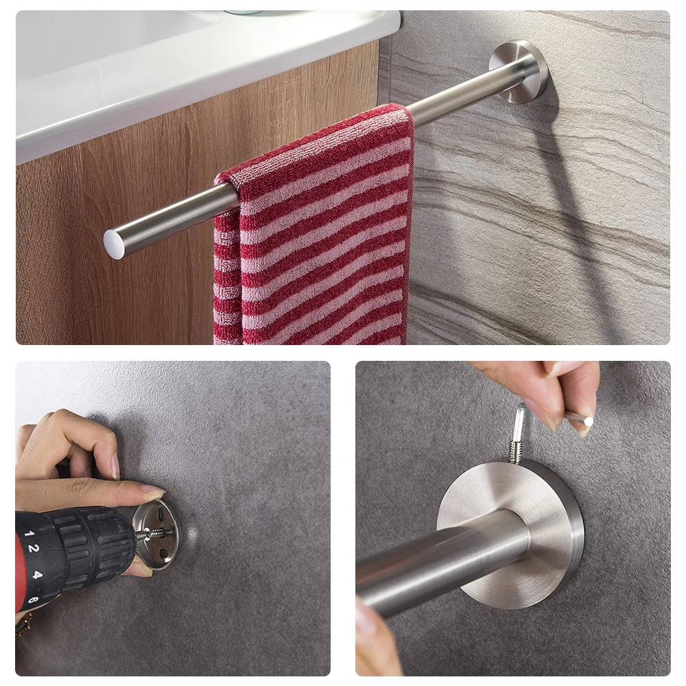 Sliver Towel Bar Bathroom Kitchen Stainless Steel Towel Rail Single Pole Wall Hanging Shelf Storage Organizer Racks towel rack towel holder
