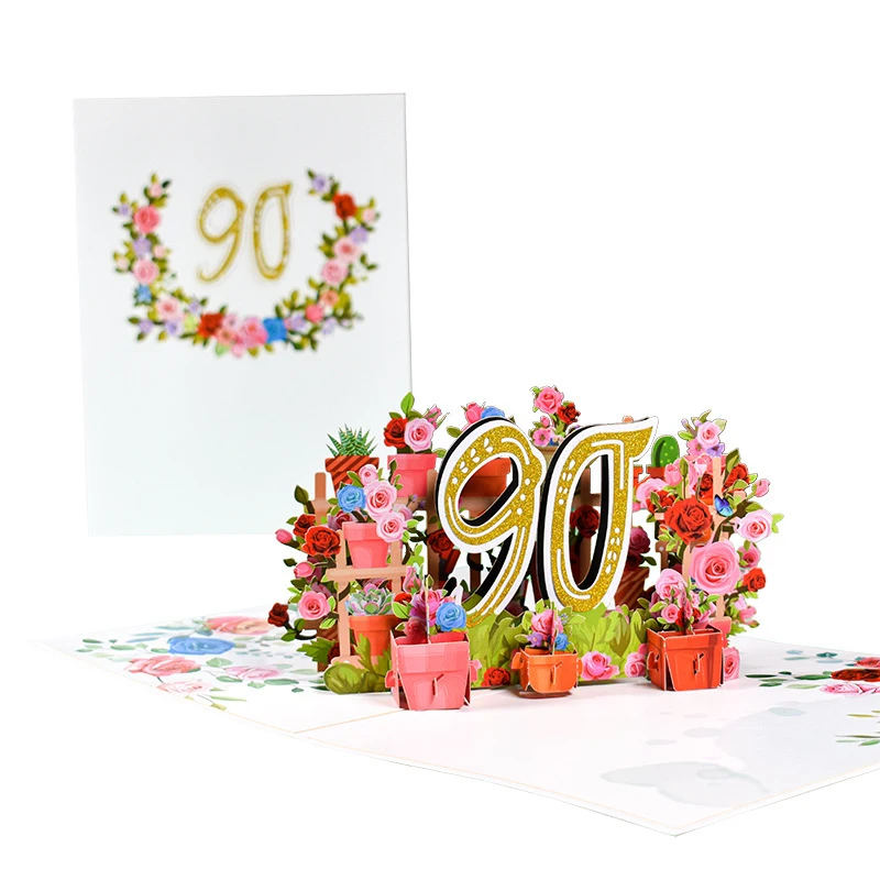 Greeting Cards Cartoon 3D Ballon Blossom Pop Up 50/60/70/80/90/100 Anniversary Card For Birthday Valentine's Day