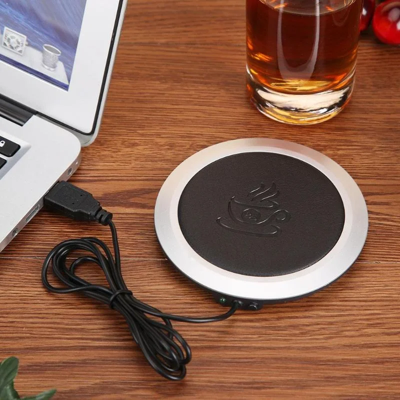 USB Cup Heater Coffee Mug Warmer PU Leather Heating Warm Mat Office Constant Temperature Coaster for Christmas Birthday Gifts