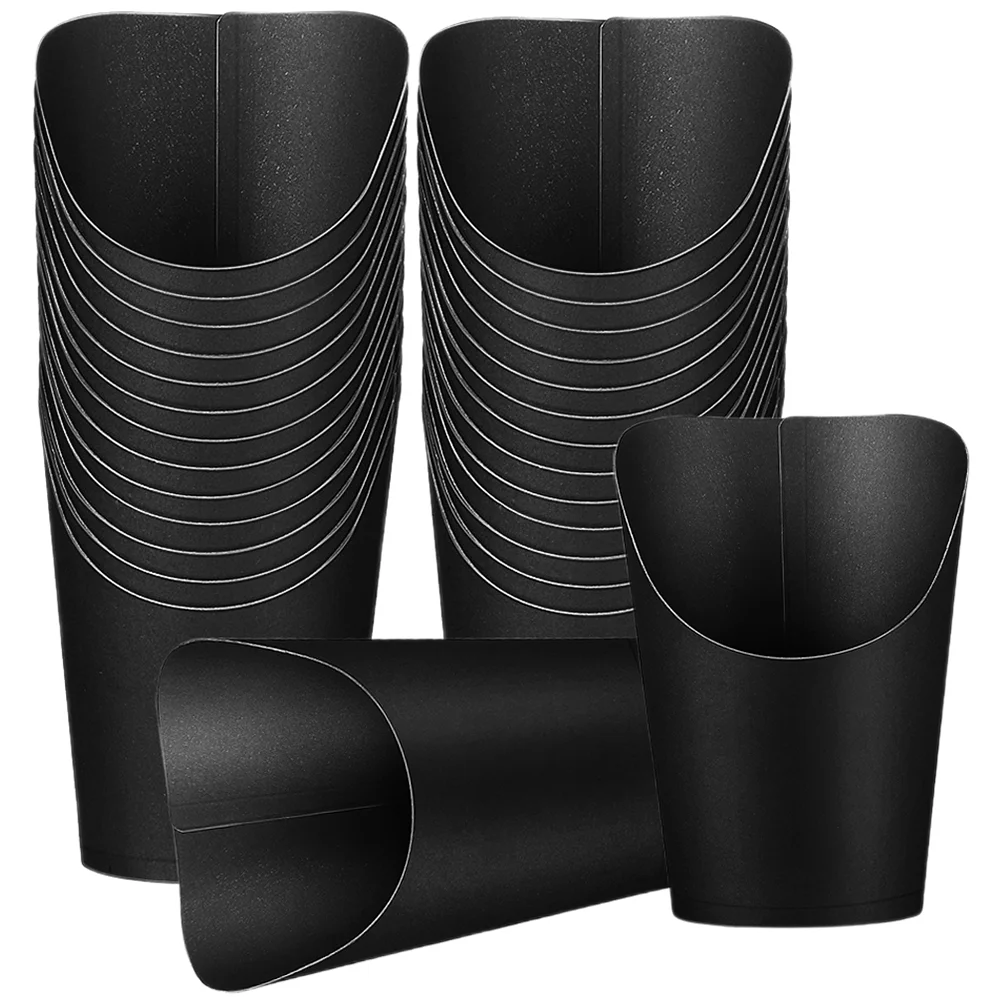 

Thickened Black Kraft Paper Slanted French Fries Cup Daily Use Snack Holders Disposable Containers