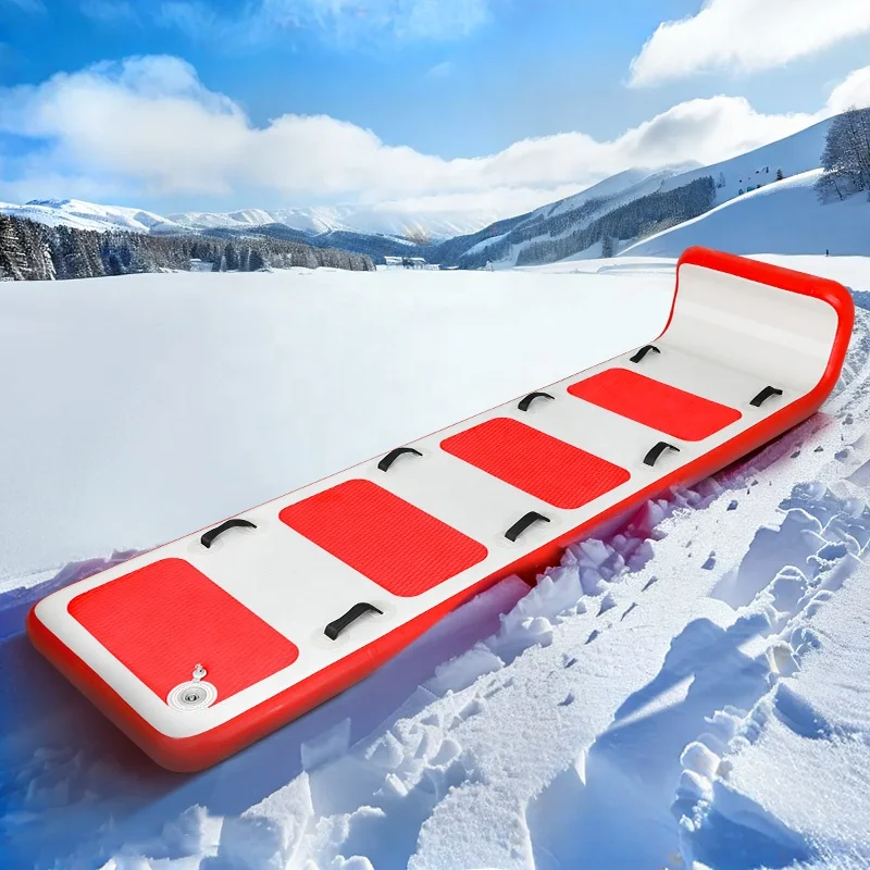 Foldable Pvc Towable Snow Tube Winter Sports Inflatable Toboggan Drop Stitch Snow Sled With Handles