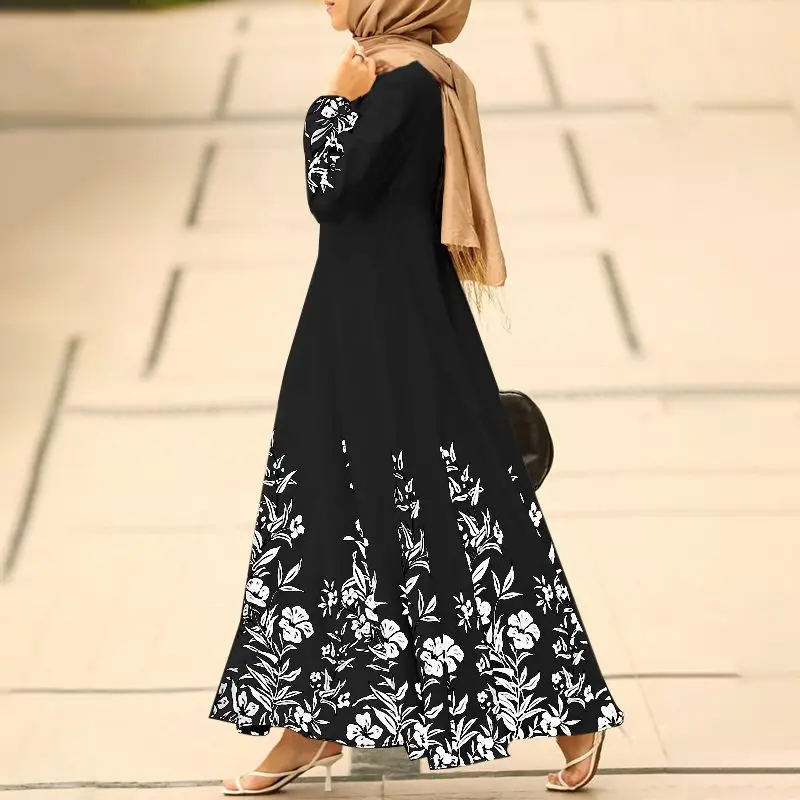 Muslim Middle East Malyasia Women Dresses Turkey Dubai Mubarak Large Hem Femme Dresses Saudi Arabia Print Ladies Caftans