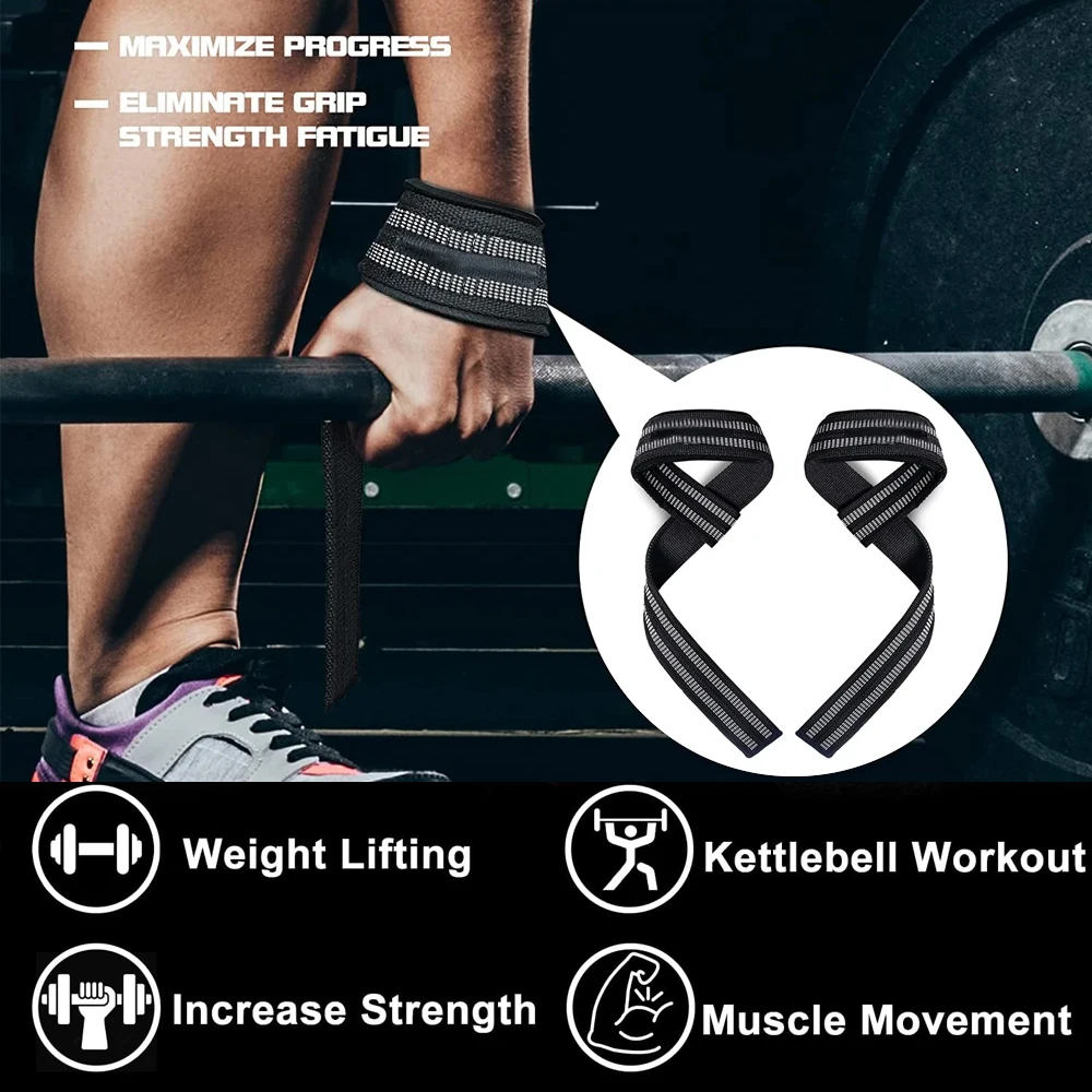 1쌍 역도 스트랩, 남녀 공용 패딩 손목 데드리프트 스트랩, 파워리프팅용 손목 리프팅 스트랩