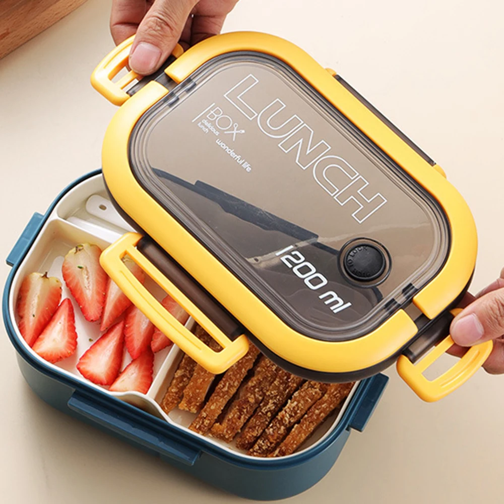 1PC Divided Lunch Box Multi-Layered With Spork And Spoon With Handle Clasps Sealed Morandi Student Travel Bento To Work 2