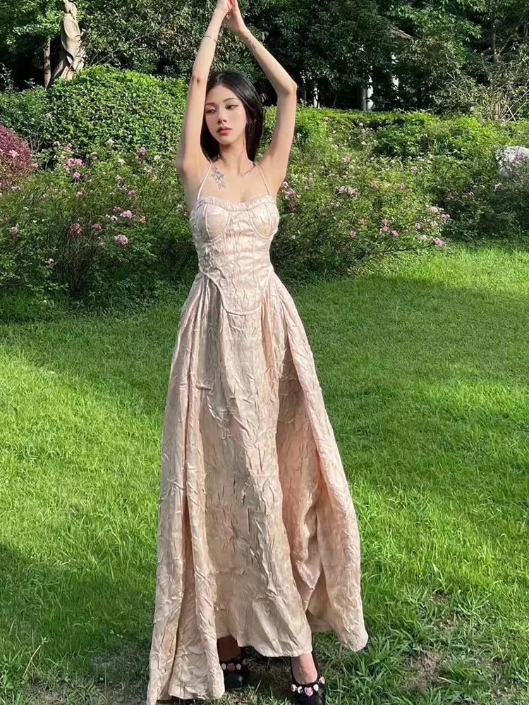 

Frenum Dress V-Neck Open Back Suspender Dress Summer Dress Sexy Party Long Dress Women Sleeveless Dress Fairy Skirt Beach Skirts