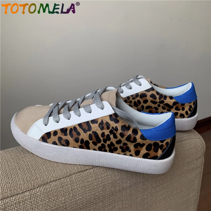 

TOTOMELA 2024 New Cow Leather Women Sneakers Lace Up Flat Shoes Spring Summer Casual Shoes Leopard Mixed Color Ladies Shoes