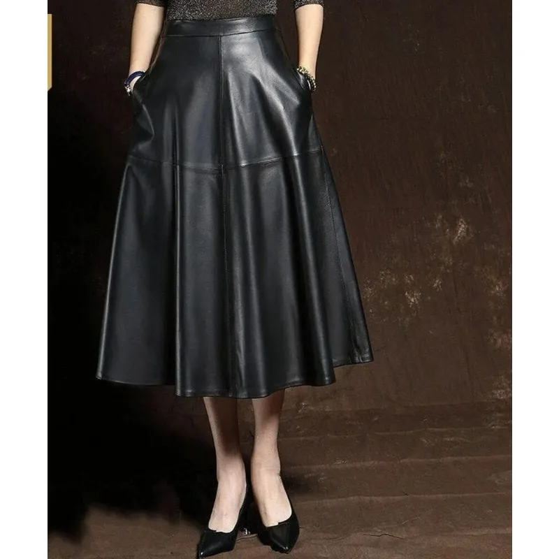 

Women's Genuine Lambskin Leather Beautiful Outfit Leather Midi Skirt