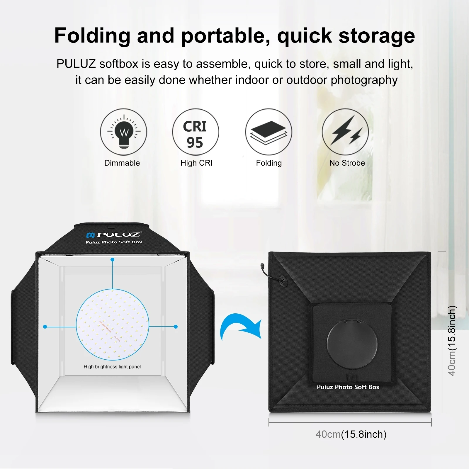 Photo Light Box 40cm/16" Portable Studio Folding Shooting Tent Kit with 4 Colors PVC Backdrops 480PCS LED Photography Lighting