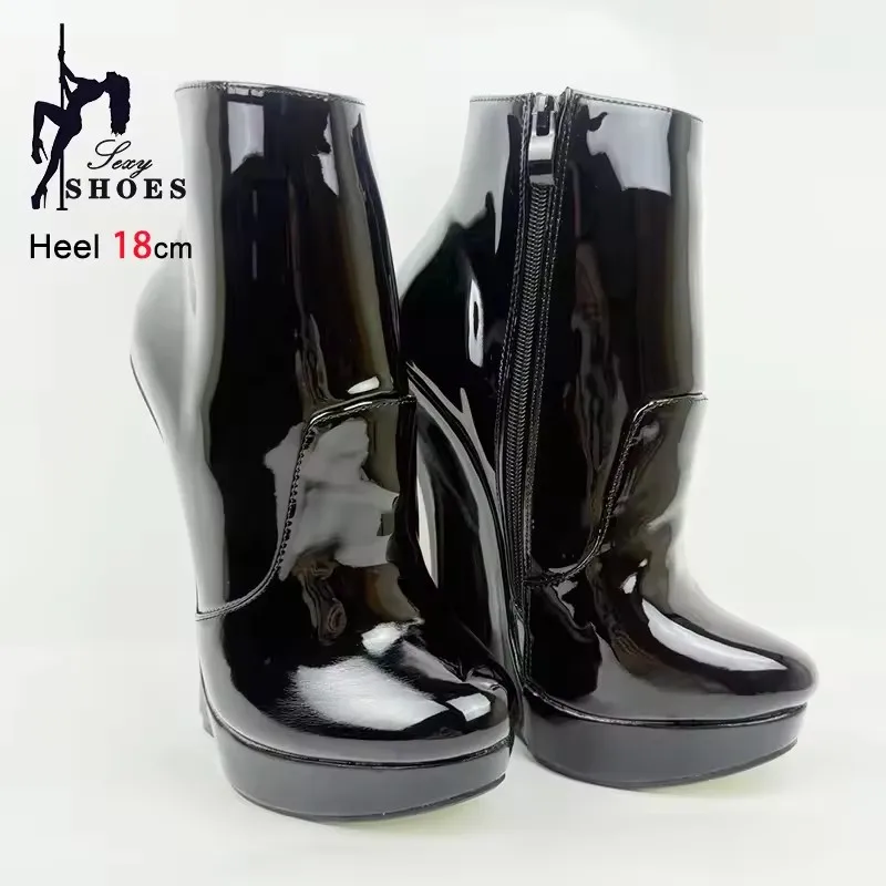 18CM Ultra High Heel Wedges Ballet Boots Pointed Toe Sexy Ankle Women Boots Plus Size 36-46 Black Size Zip Unisex Cosplay Shoes