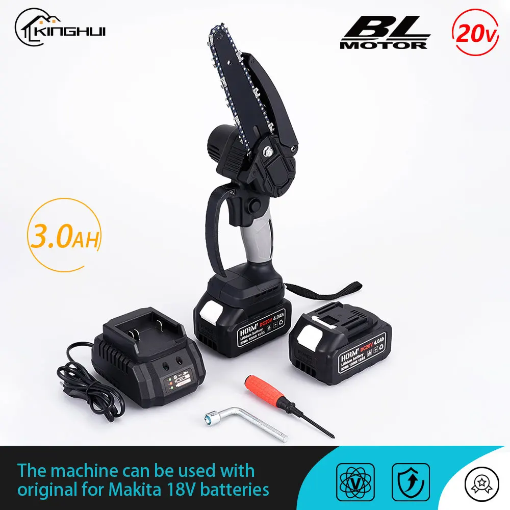 

20V Brushless Electric Saw 6 Inch Mini Chainsaw Cutter Handheld Pruning Trimmer Garden Woodworking Power Tool For Makita Battery