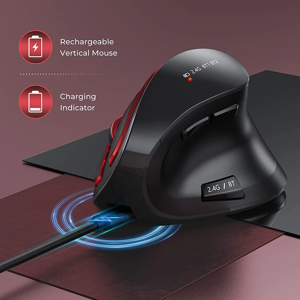 Vogek Bluetooth Mais 2.4g Mouse Vertical sem Fio Recarregável Silencioso Clique Ergonômico Mouse para Computador Portátil Tablet Jogo Mouse - Imagem 4