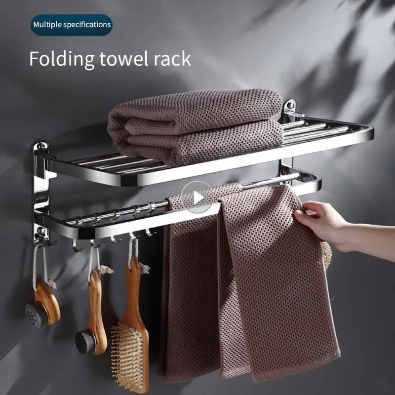 

Hanging Holders Corrosion Preventive Bathroom Accessories Silver Bath Towel Shelf Folding Bathroom Supplies Stainless Steel