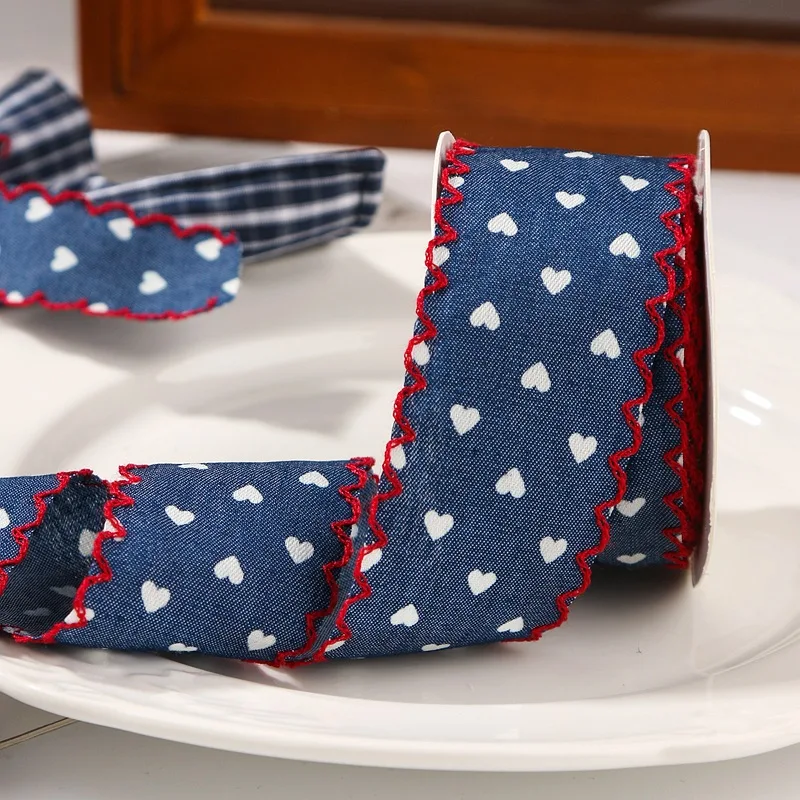 Kewgarden 25mm 40mm 1 1.5 Outline Printed Love Denmin Ribbons Handmade Crafts DIY Hair Bows tie Sewing Accessories 1