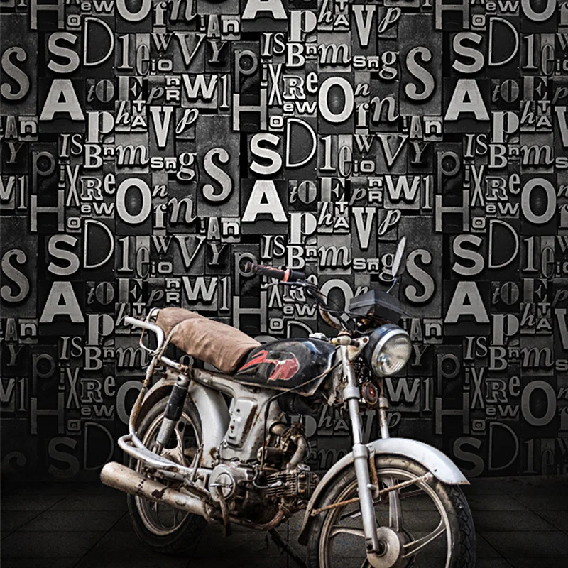 Wallpaper 3D three-dimensional nostalgic English letters barber shop restaurant bar clothing store KTV background wall wallpaper