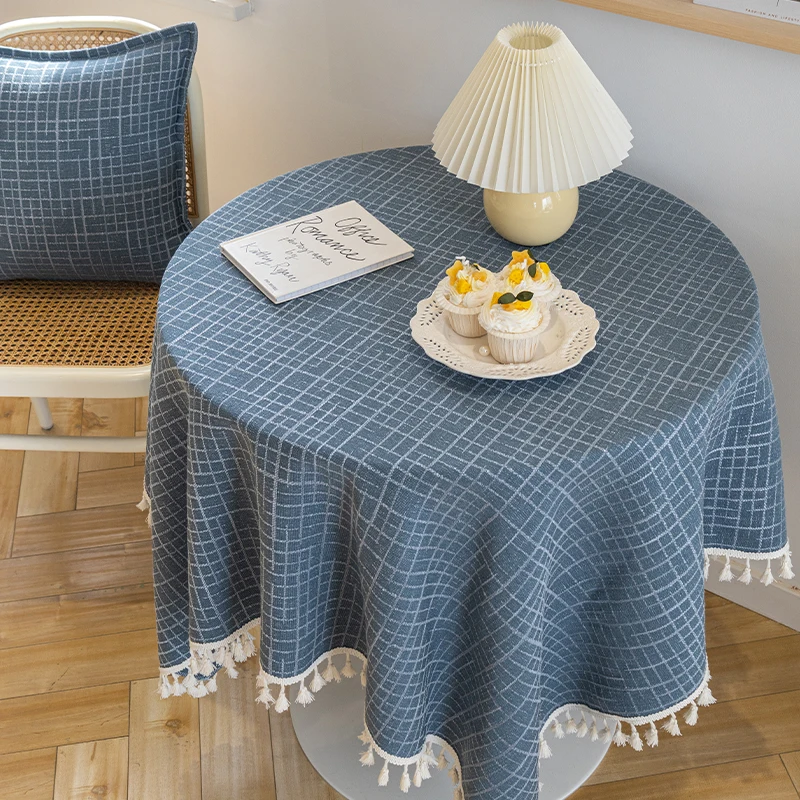 

Round table tablecloth wind blue cover cloth circular coffee table cushion small tablecloth