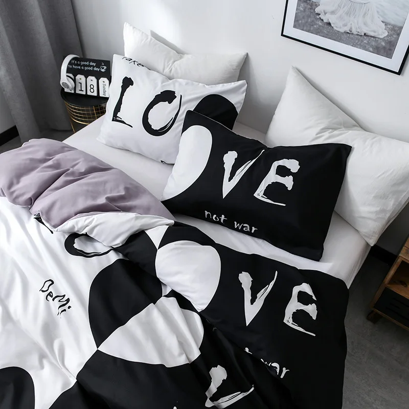 Brushed Printed Lovers Duvet Cover Set Queen Size Couple Bedding Set Double Bed Quilt Cover and Pillowcase Bedding Sets No Sheet