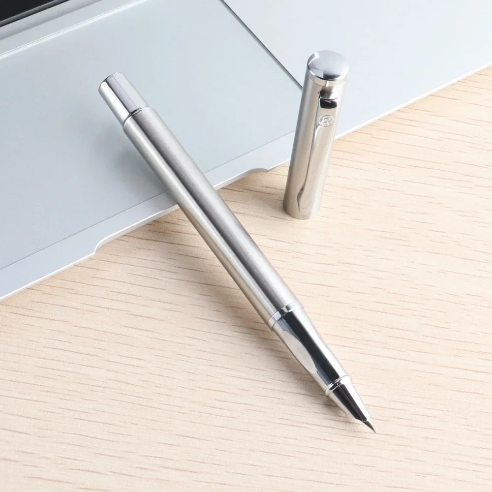 Fountain Pen Metal Pen Luxury Metal Fountain Pen 0.38/0.8/1.3mm Curved Nib Student Writing Pen School Art Exercise Signature Supplies Office Stationery
