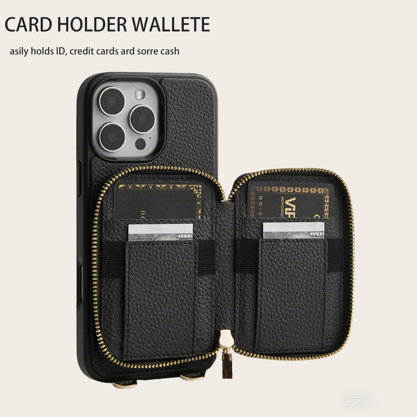 Étui de téléphone multifonctionnel portefeuille à bandoulière Texture litchi pour iPhone PRO MAX