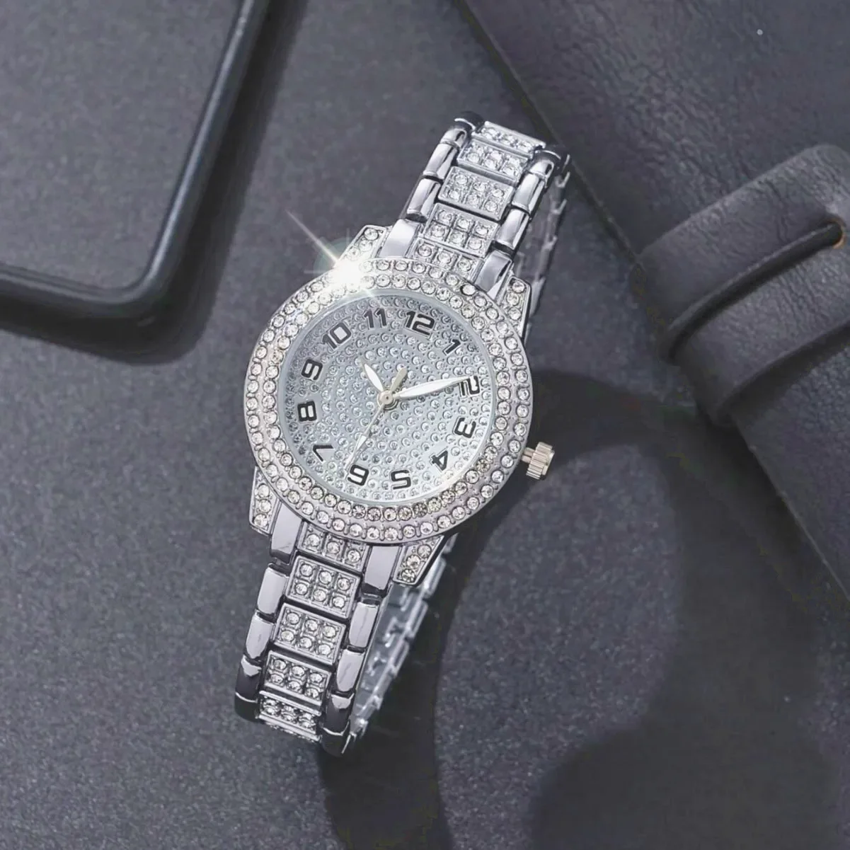 6 قطع/مجموعة ساعة نسائية فاخرة من حجر الراين كوارت...