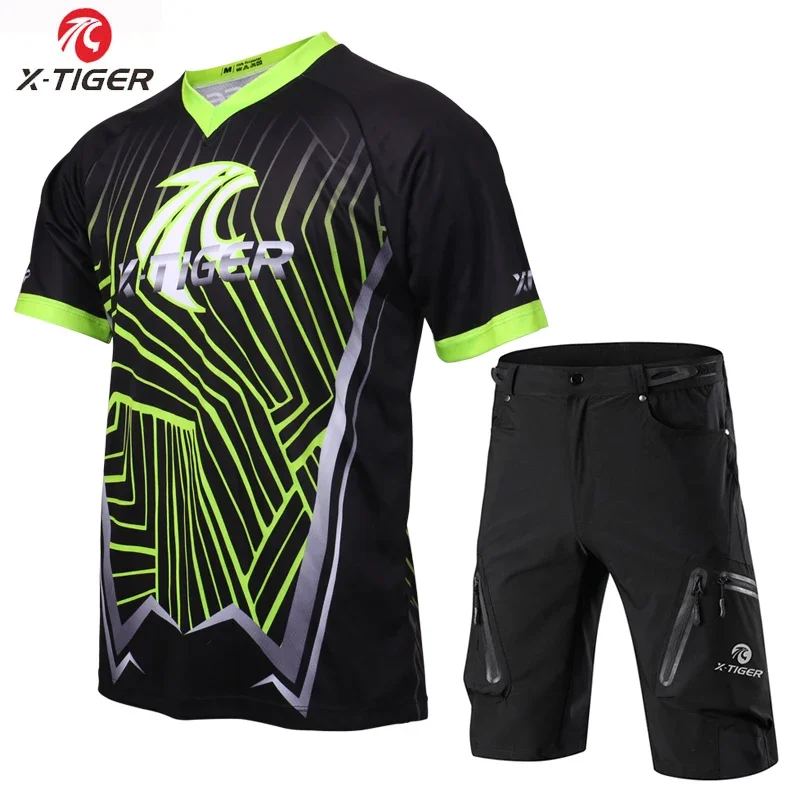 

X-Tiger Short Sleeve Downhill Jerseys Set Mountain Bike Shirt Summer Downhill Set Sports Jerseys Wear Breathable Bike DH Shirt