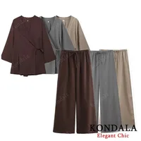 KONDALA Fall Casual Chic Loose Set Women Set Fashion 2025 Spring Autumn Long Sleeve Kimono Crossover Jacket+Pants NightWear Suit - Image 4