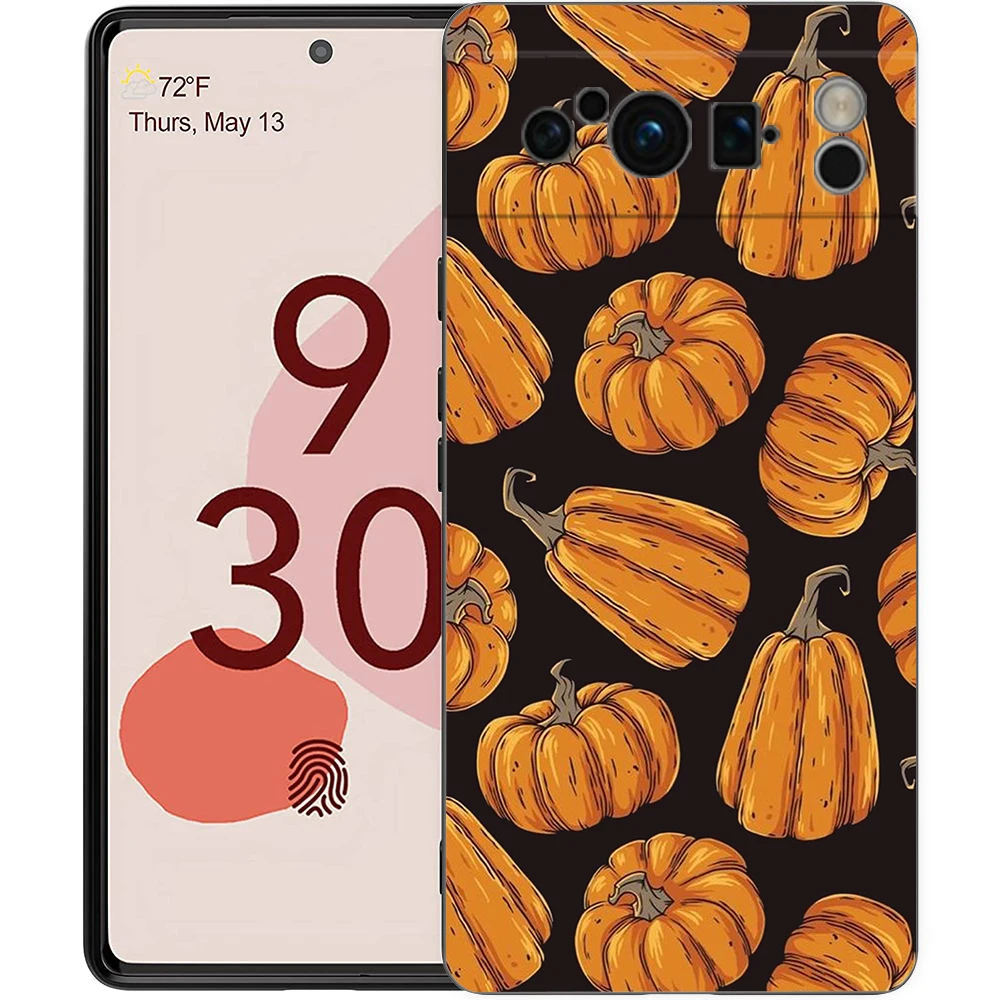 Autumn Fox Pumpkin Halloween Themed Shockproof Phone Case – Soft Silicone Black Cover