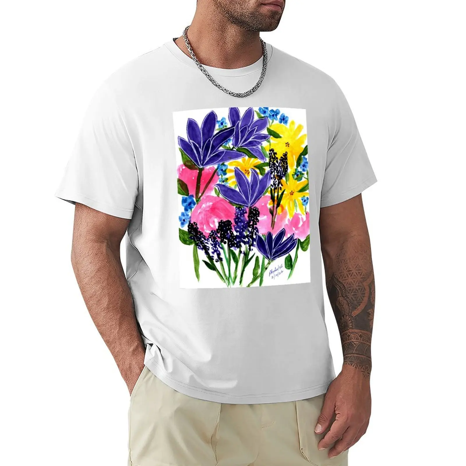

Spring Bouquet - Multicolored Watercolor Flowers T-shirt plain tops vintage mens graphic t-shirts pack
