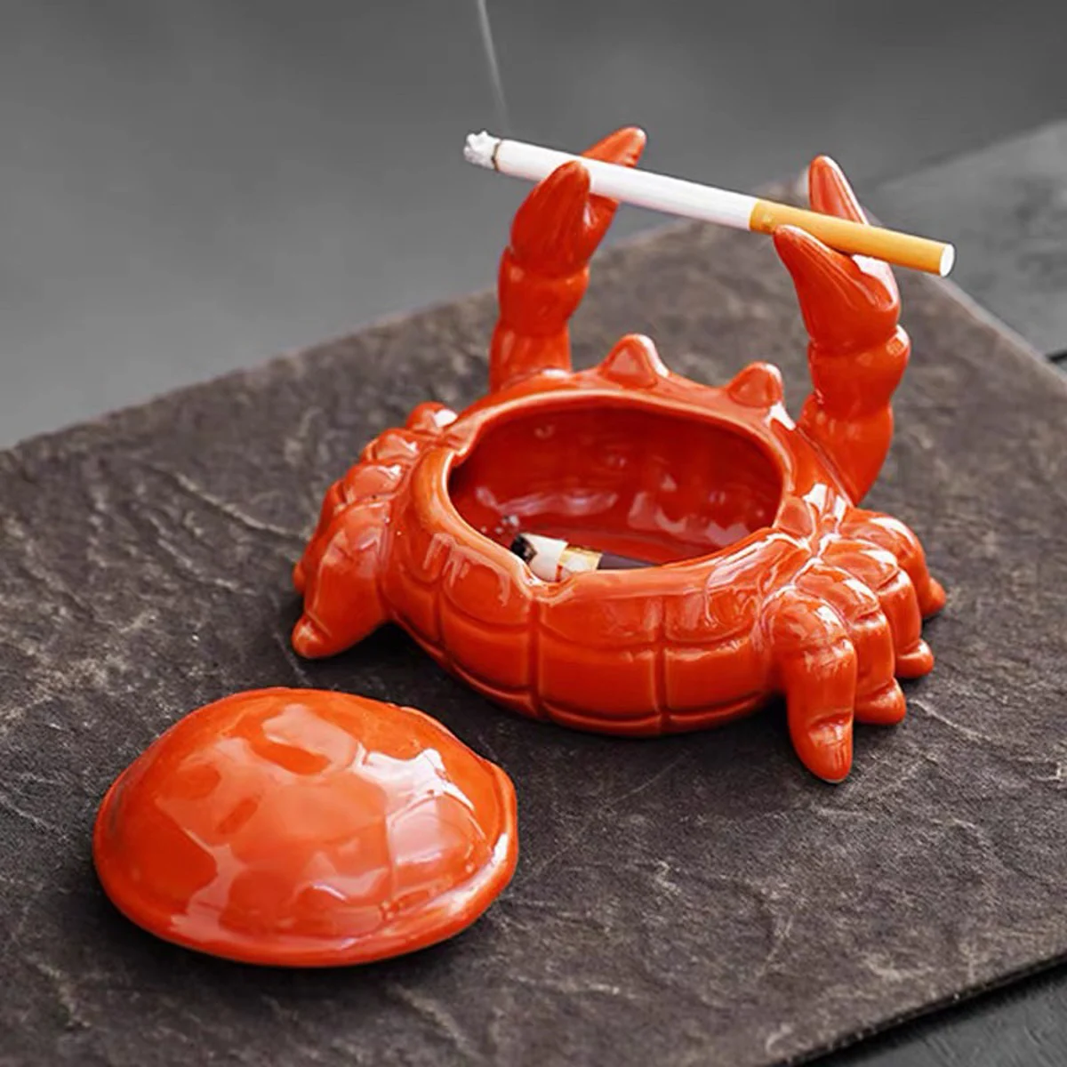 Ceramic Ashtray 1pc Crab Ceramic Ashtray Small Tea Pet Office Home Living Room With Cover Fly Ash Cute Decoration