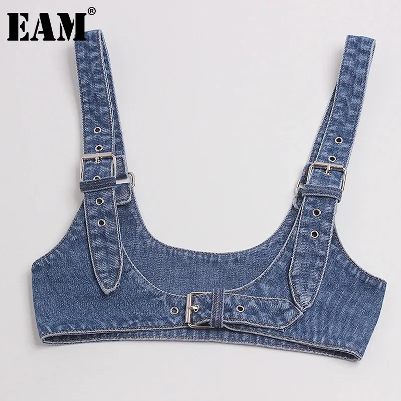 

[EAM] Denim Split Joint Buckle Split Joint Wide Strap Belt Personality Women New Fashion Tide All-match Spring 2024 1Y058