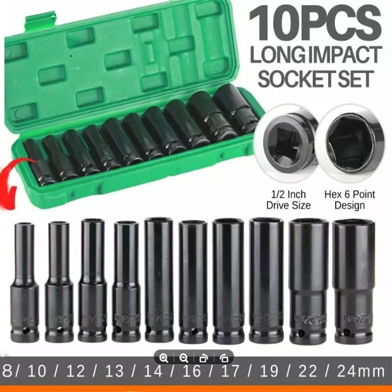 Socket wrench set 10Pcs Extended Socket Head Electric Socket Set Telescopic Head Automotive Maintenance Tool Hexagonal Extension