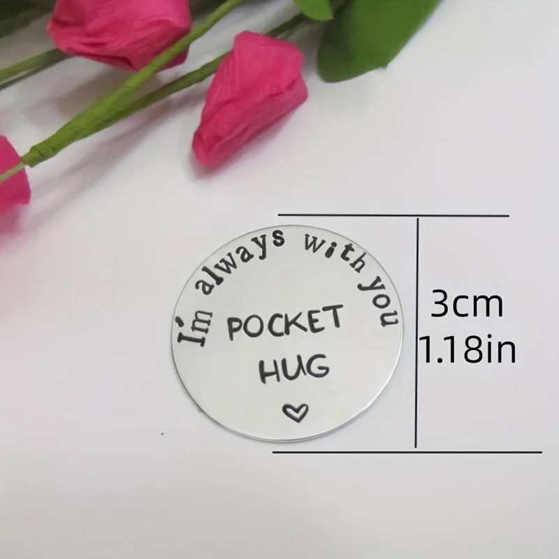 "You Are Never Alone" Stainless Steel Pocket Hug Token With Keychain - Inspirational Gift For Long Distance Friends & Family