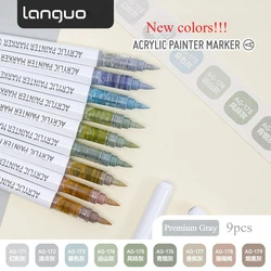 Vibrant 9 - Color Acrylic Paint Brush Marker Set (Premium Gray Series)